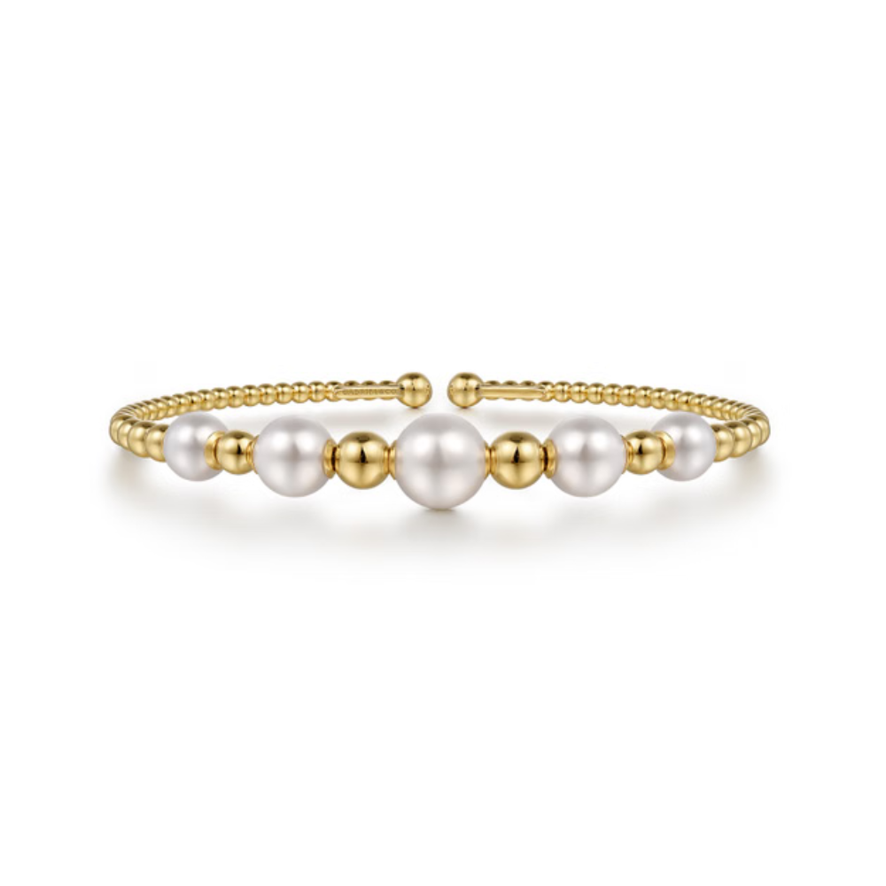 14K Freshwater Pearl Station Bujukan Bangle Bracelet