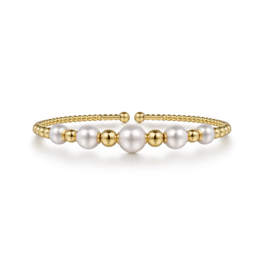 14K Freshwater Pearl Station Bujukan Bangle Bracelet