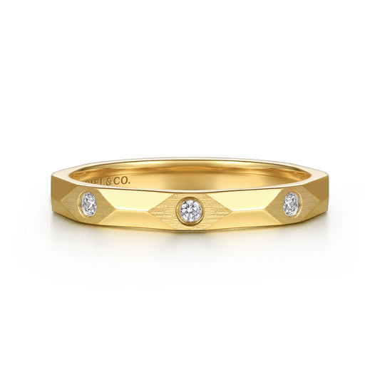 14K Yellow Gold Diamond Cut Diamond Stackable Band