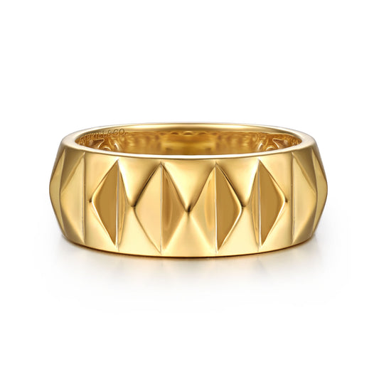14K Yellow Gold Wide Pyramid Bold Stackable Band