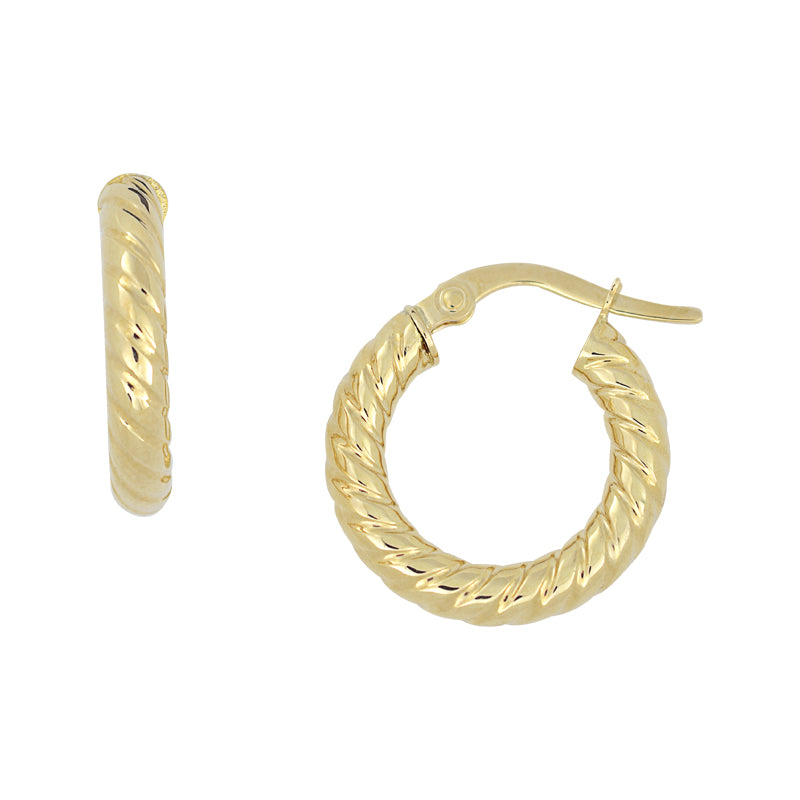 14K Yellow Gold Ribbed Hoop Earrings