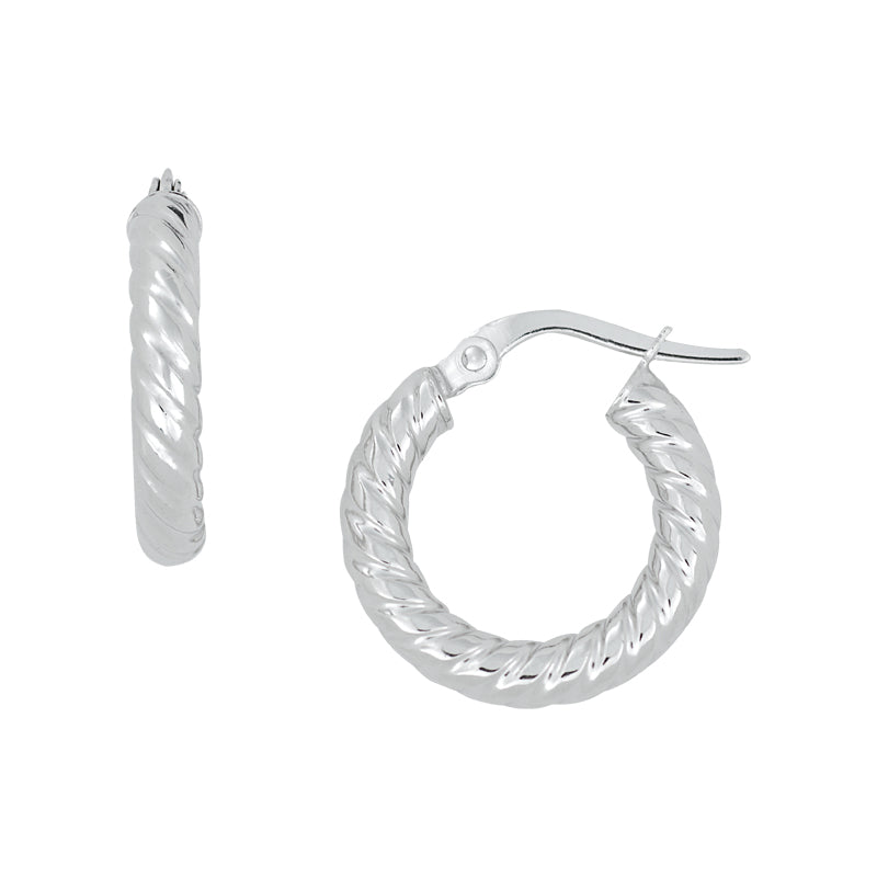 14K White Gold Ribbed Hoop Earrings