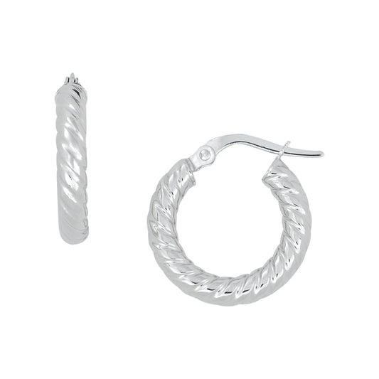 14K White Gold Ribbed Hoop Earrings