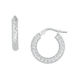 14K White Gold Ribbed Hoop Earrings
