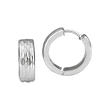 14K White Gold Diamond Cut Huggie Hoop Style Earrings