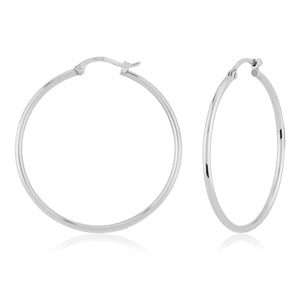 14K White Gold Narrow Hoop Earrings