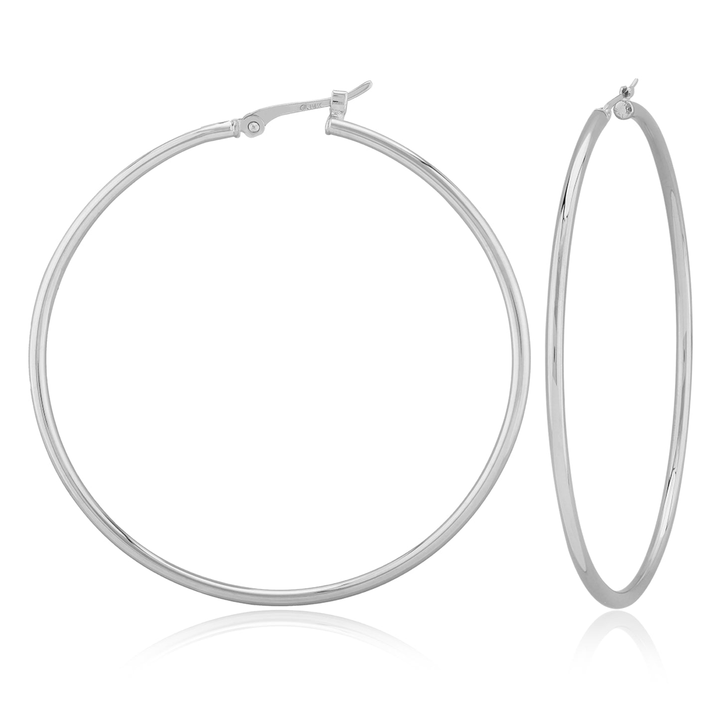 14K White Gold Thin Large Hoop Earrings