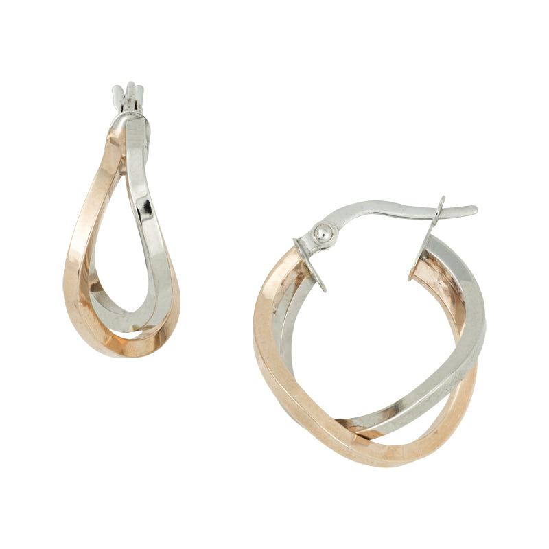 14K Rose & White Gold Twisted Hoop Earrings