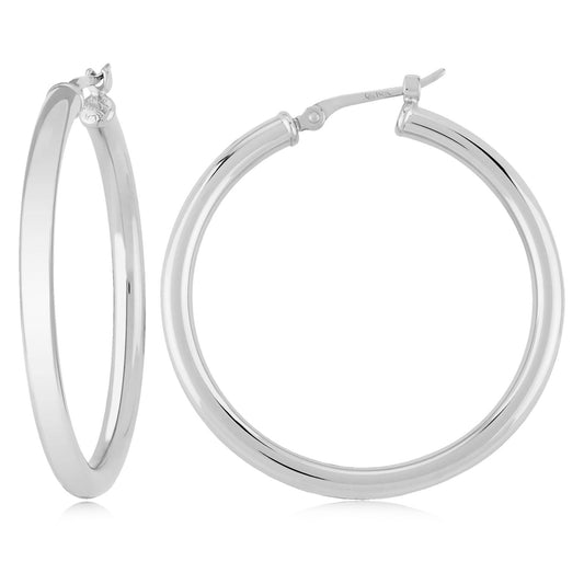 14K White Gold Large Tube Hoop Earrings