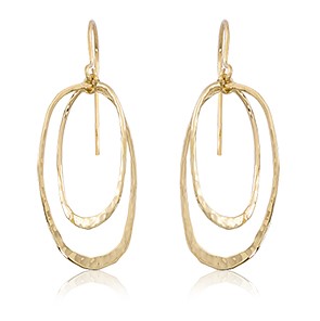 14K Hammered Dual Oval Hoop Earrings