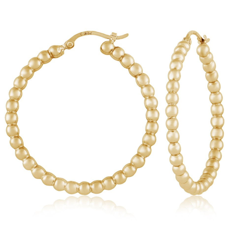 14K Med Beaded Hoop Earring