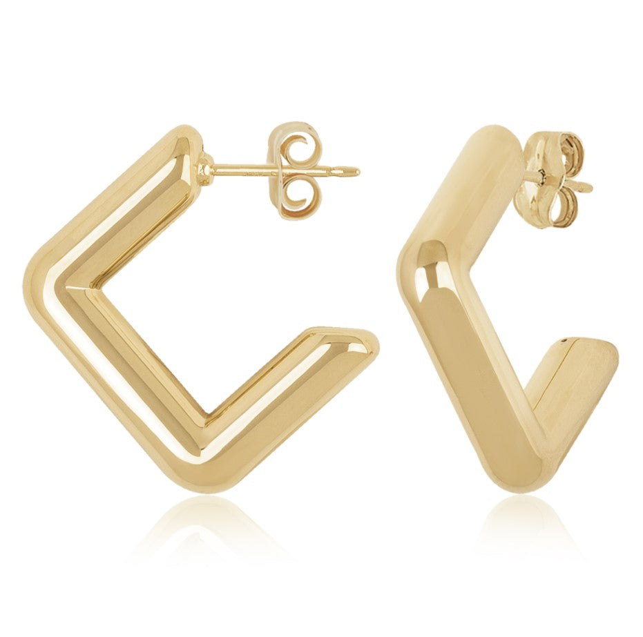 14K Round Square J Hoop Earrings