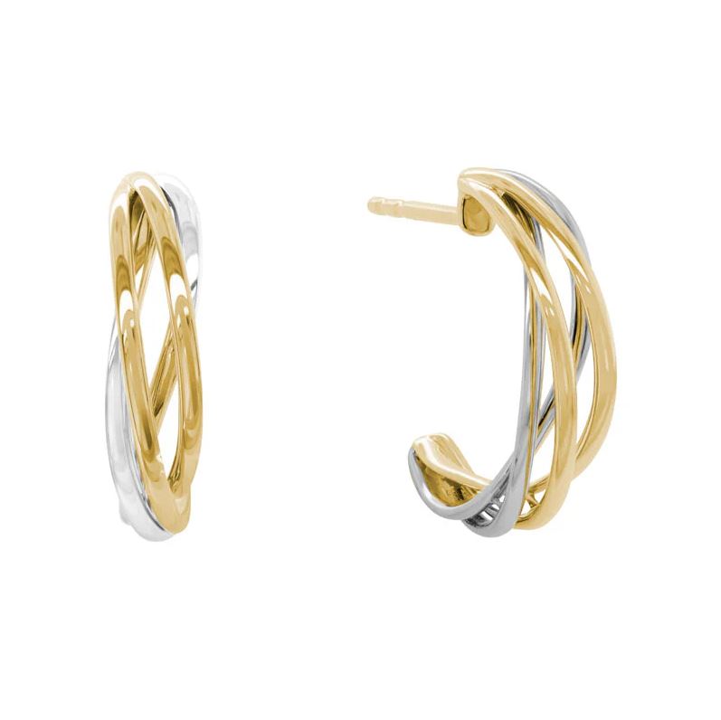 14K Two Tone Braided Open Hoop Earrings