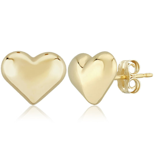 14K Puffed Heart Stud Earrings