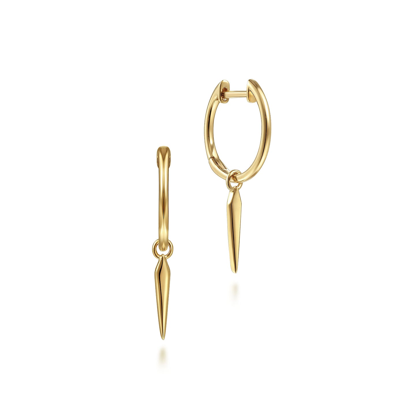 14K Yellow Gold Huggies With Spike Drop Earrings