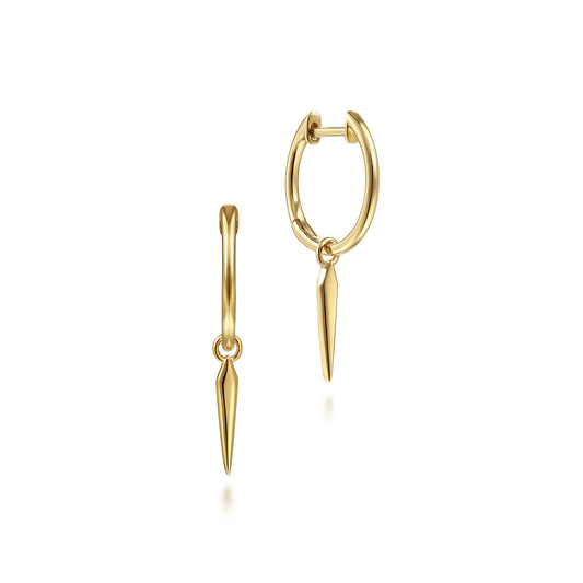 14K Yellow Gold Huggies With Spike Drop Earrings