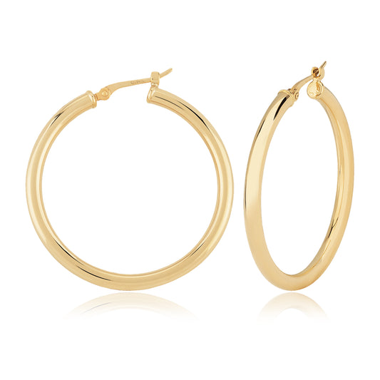 14K Yellow Gold Tube Hoop Earrings