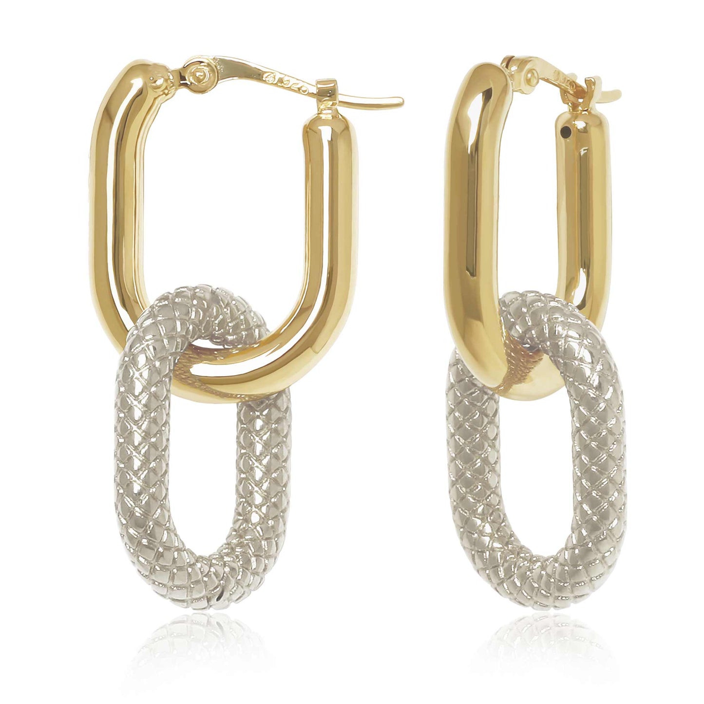 14K Textured Double Open Oval Drop Earrings