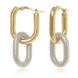 14K Textured Double Open Oval Drop Earrings