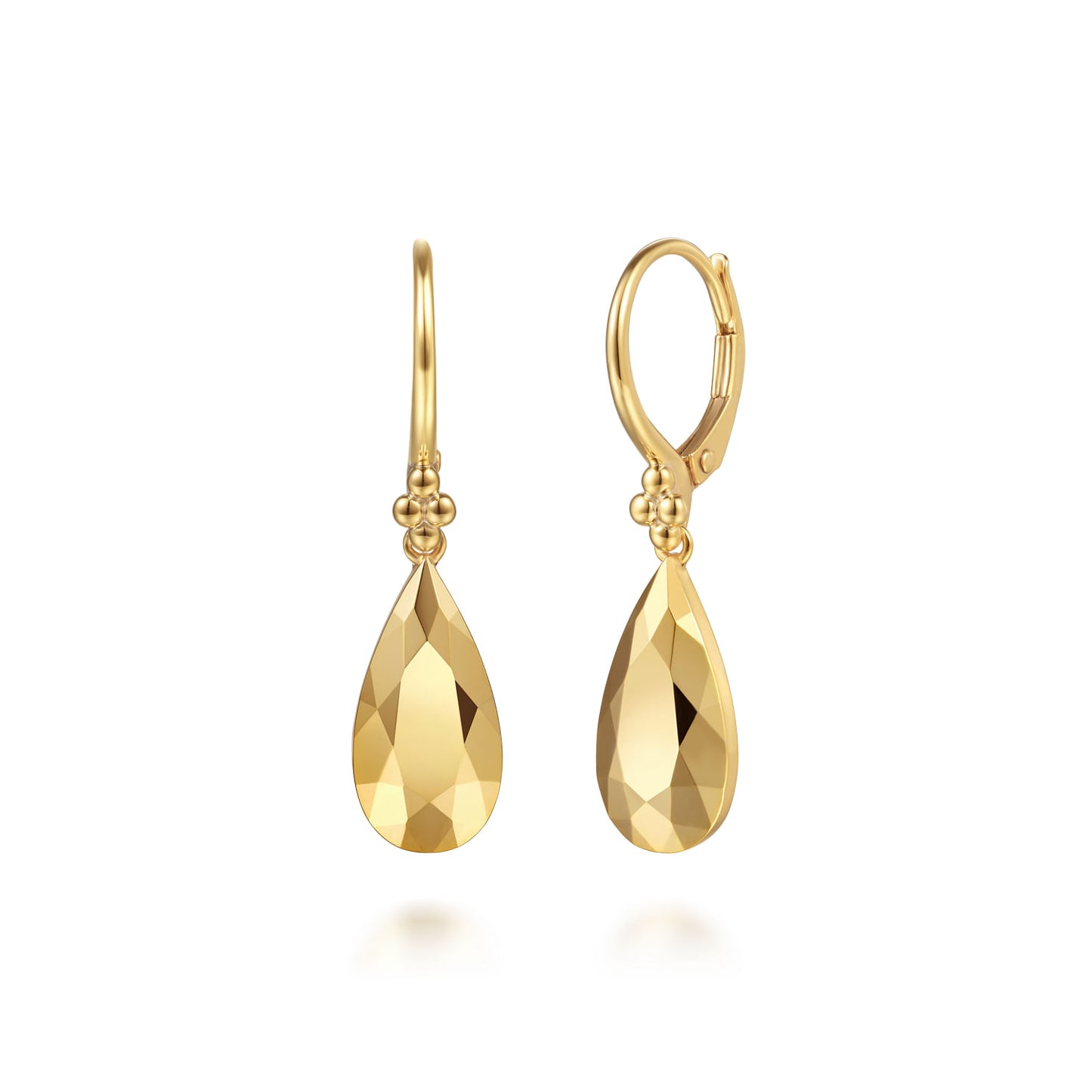 14K Yellow Gold Bujukan And Teardrop Texture Drop Earrings
