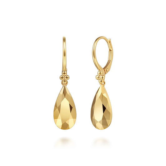 14K Yellow Gold Bujukan And Teardrop Texture Drop Earrings
