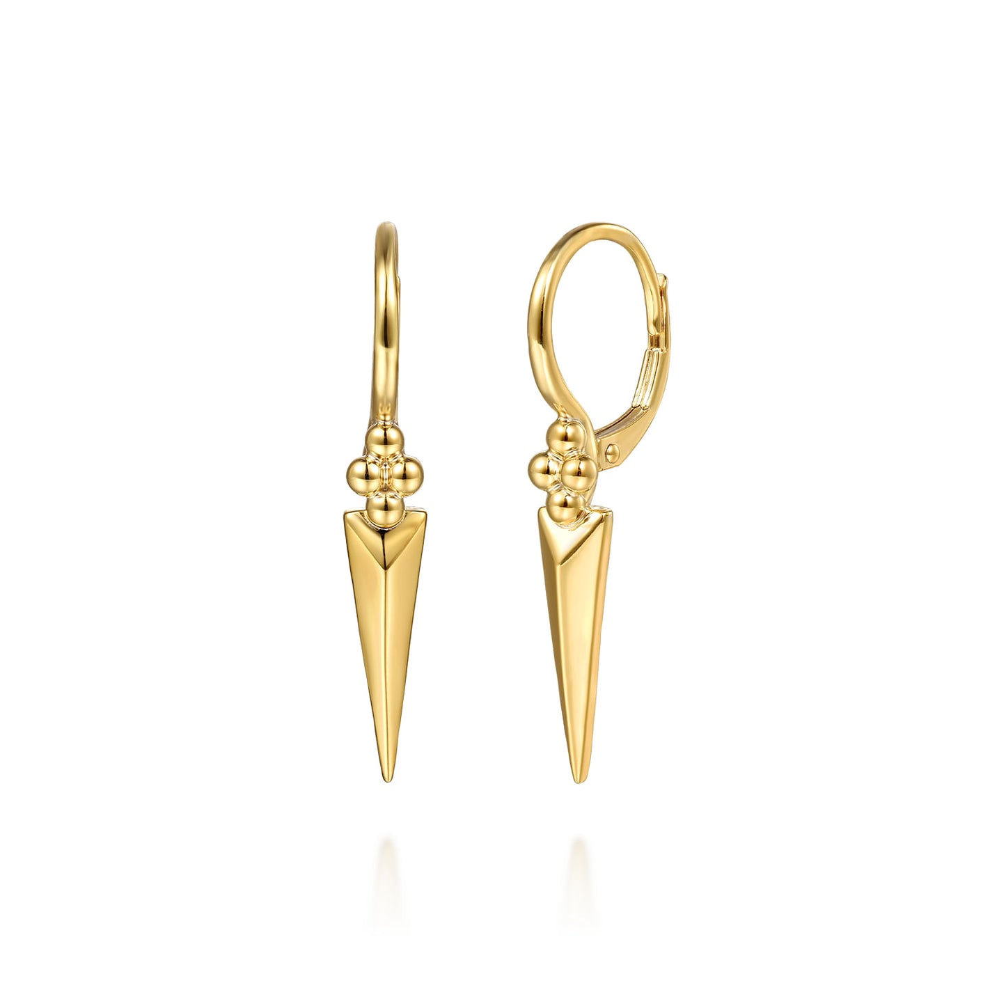14K Yellow Gold Bujukan Clover & Triangle Pyramid Leverback Drop Earrings