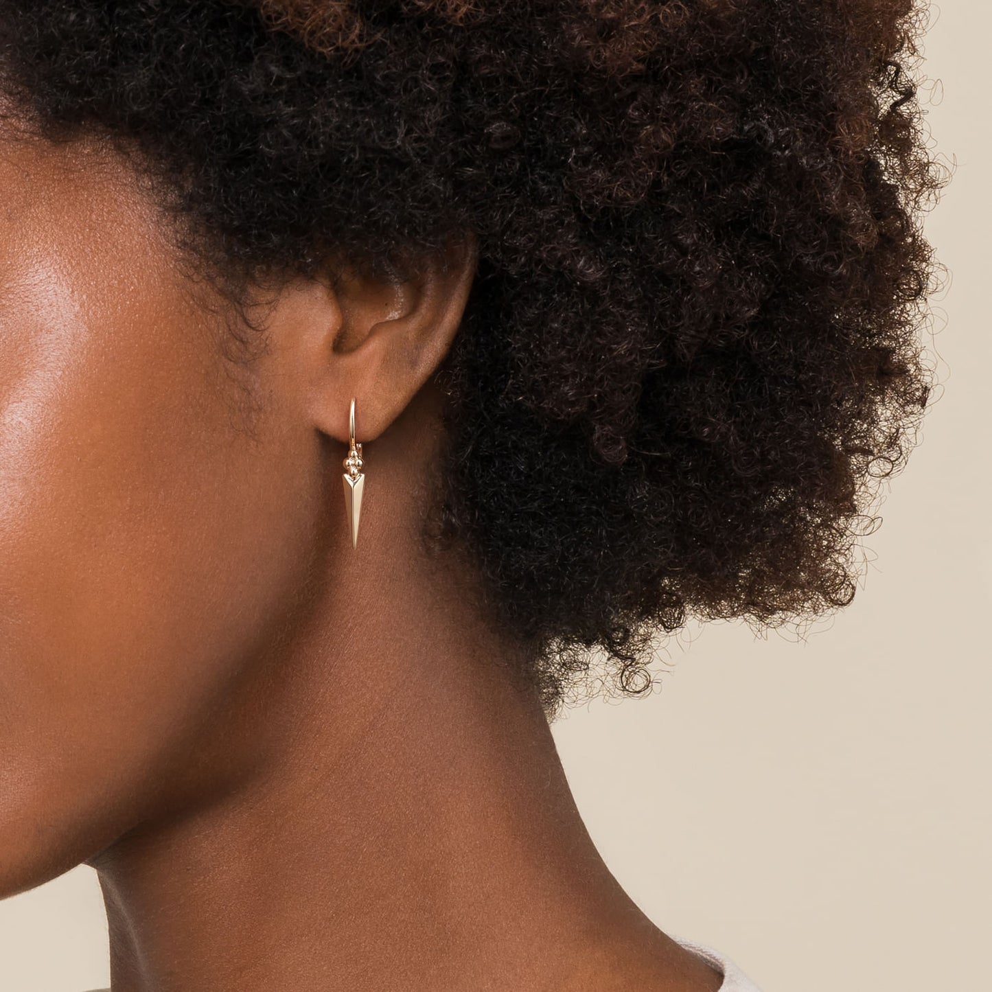 14K Yellow Gold Bujukan Clover & Triangle Pyramid Leverback Drop Earrings