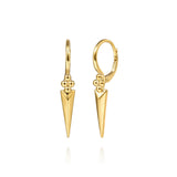 14K Yellow Gold Bujukan Clover & Triangle Pyramid Leverback Drop Earrings