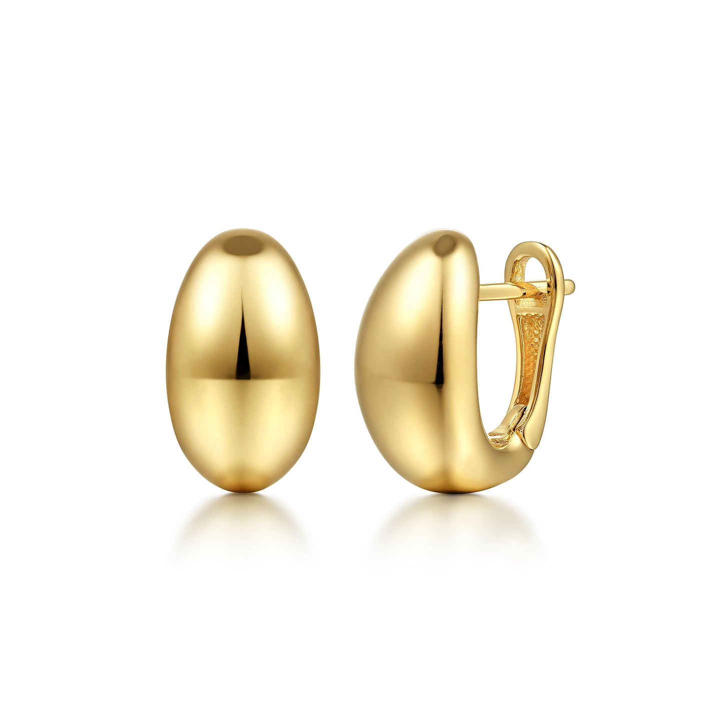 14K Yellow Gold Oval Huggie Hoop Earrings