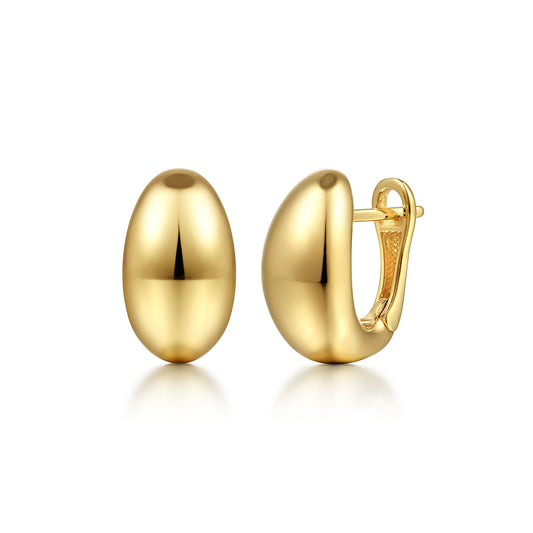 14K Yellow Gold Oval Huggie Hoop Earrings
