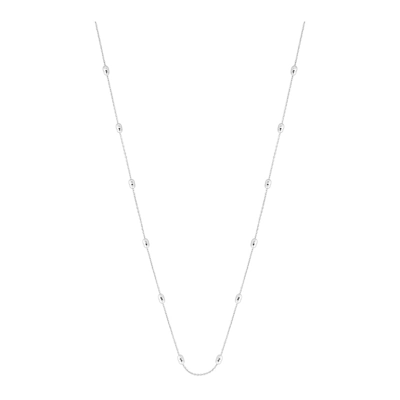 14K White Gold Cable Chain With 2.5mm Diamond Cut Oval Beads
