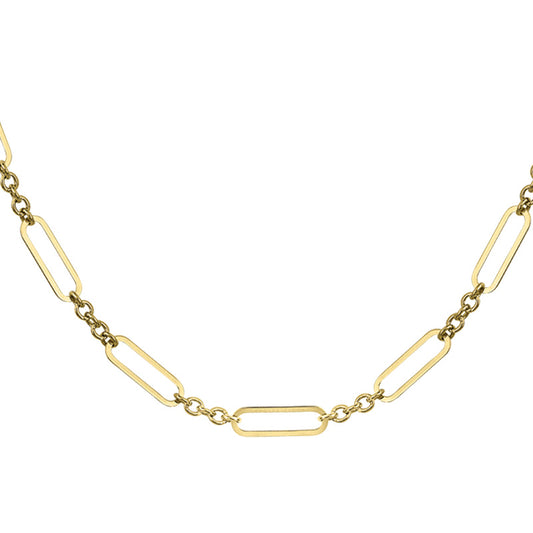 14K Yellow Gold Cable Link with Oval Open Stations Necklace