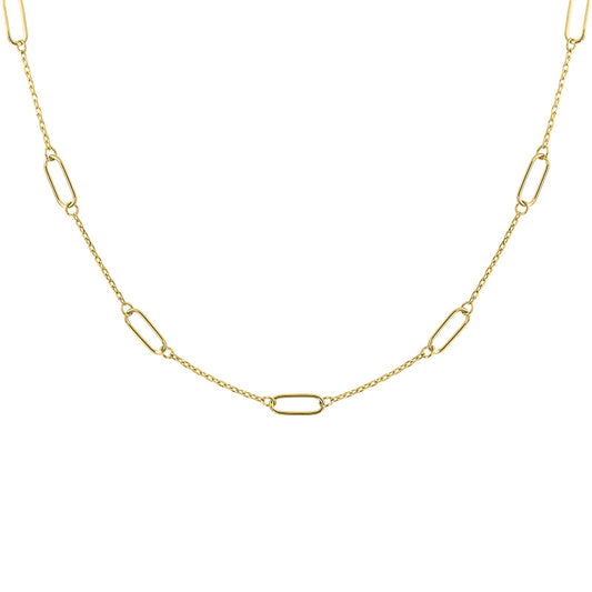 14K Yellow Gold Cable Link with Oval Stations Necklace