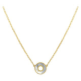 14K Yellow Gold Cable Link with Open Circle Mother of Pearl Pendant Necklace