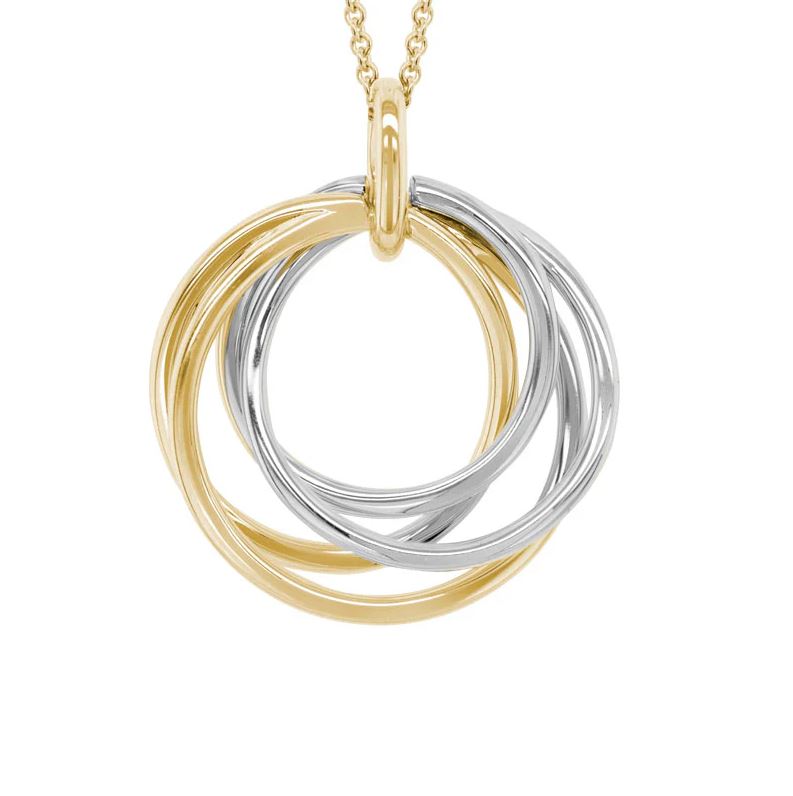 14K Two Tone Open Circle Intertwined Pendant On Chain