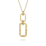 14K Yellow Gold Plain Diamond Cut Link Pendant Necklace