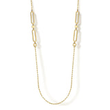 14K Yellow Gold Link Station Necklace With Hollow Paperclip Chain
