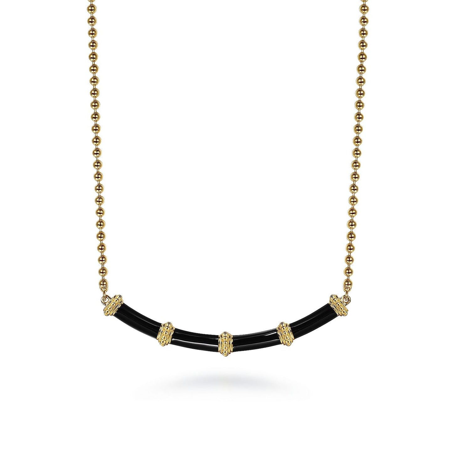 14K Yellow Gold Bujukan Bar Neckalce With Black Enamel