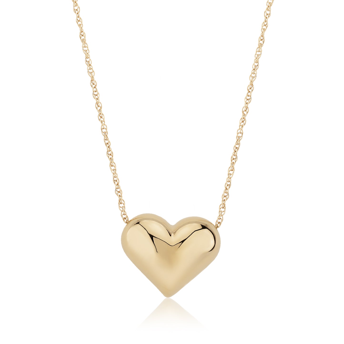 14K Yellow Gold Puffed Heart On Chain Necklace