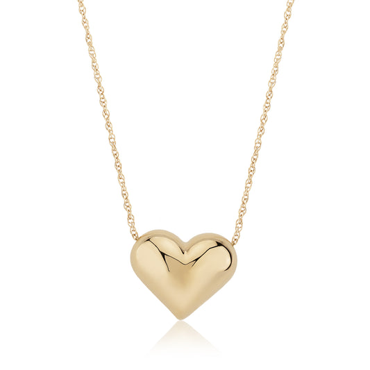 14K Yellow Gold Puffed Heart On Chain Necklace