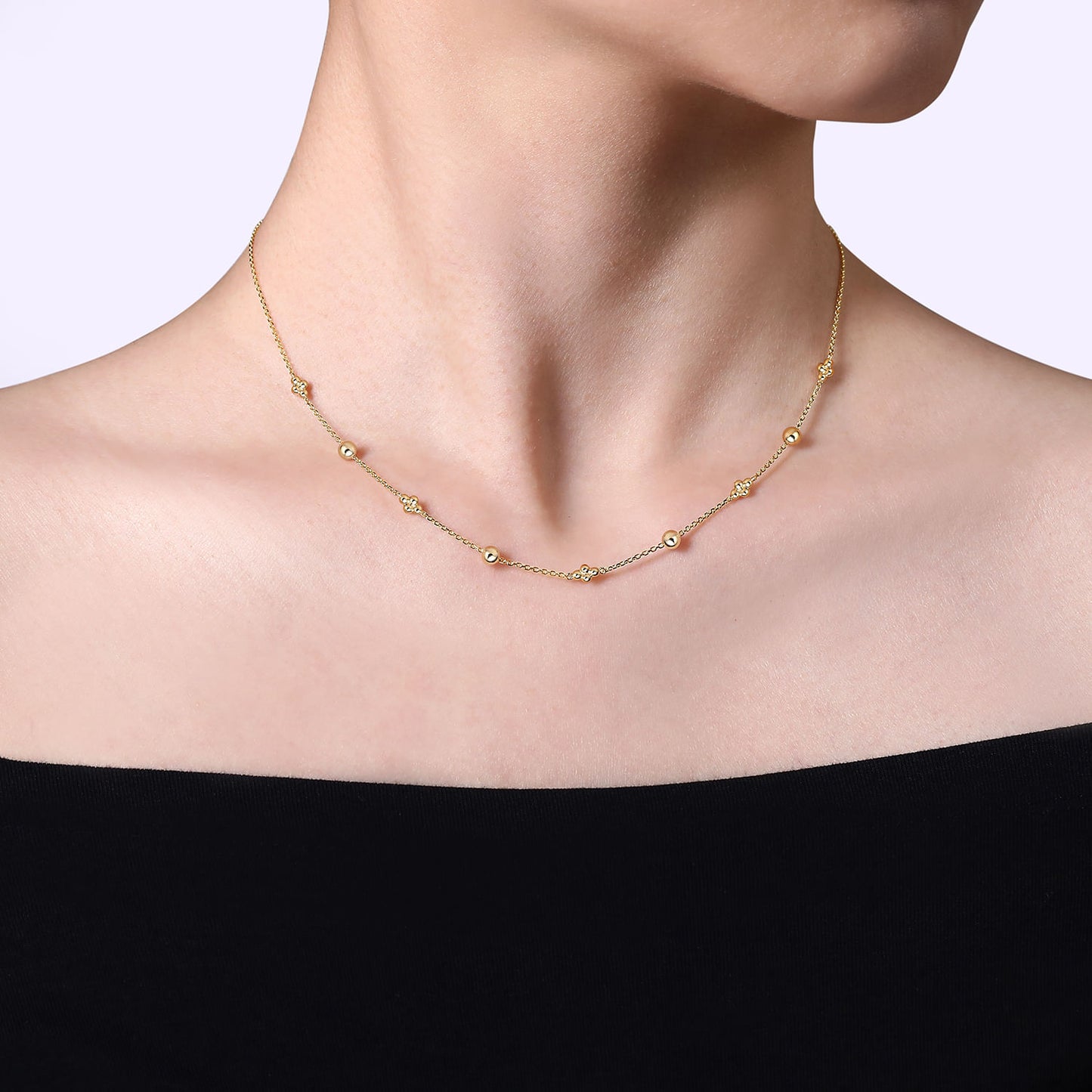 14K Yellow Gold Bujukan Bead Station Necklace
