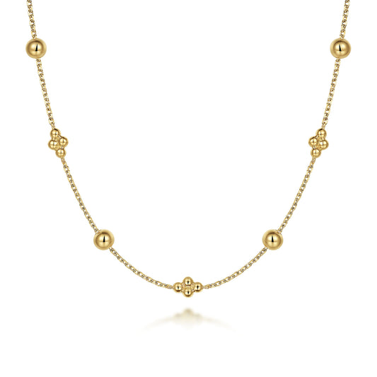 14K Yellow Gold Bujukan Bead Station Necklace