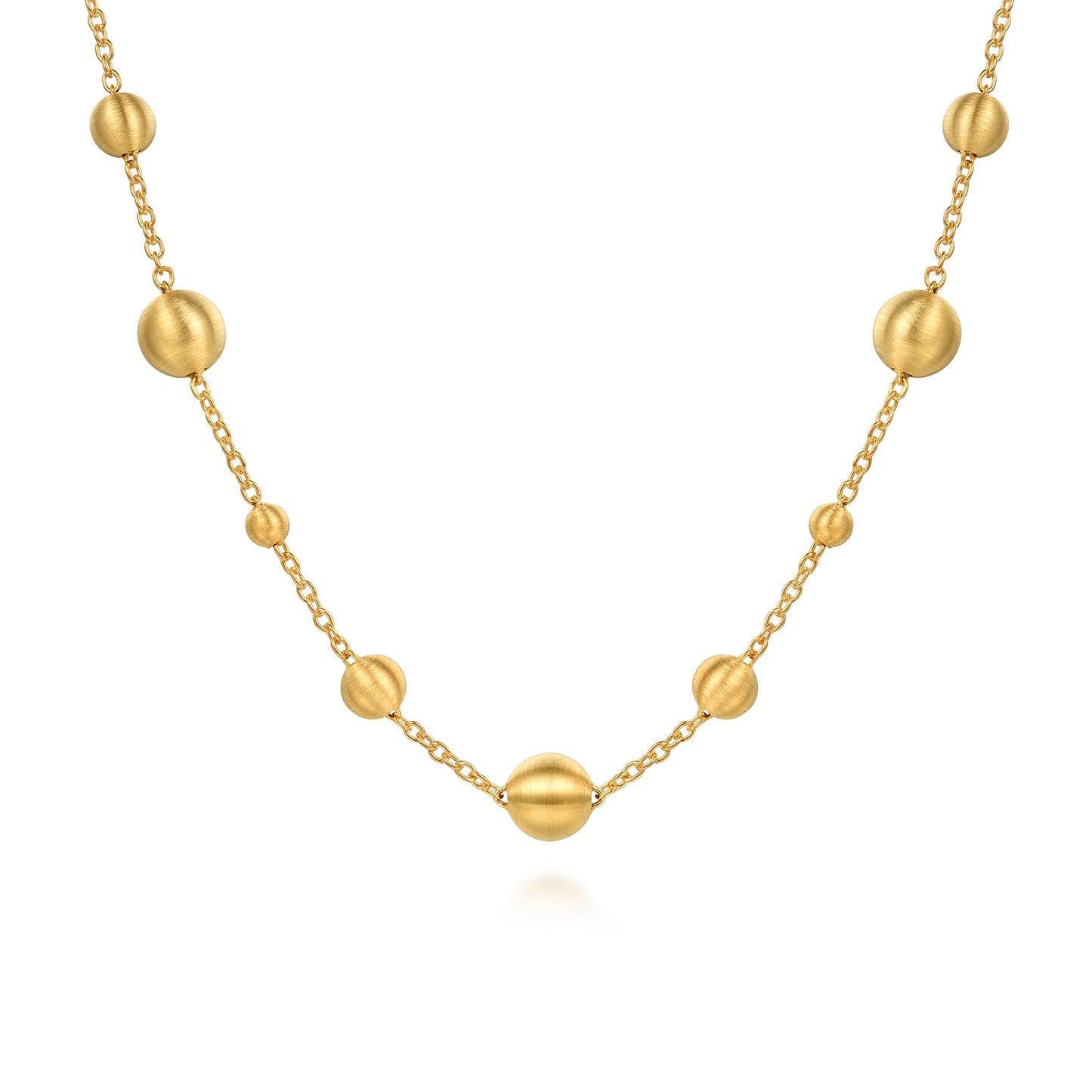 14K Yellow Gold Bujukan Brushed Finish Ball Station Necklace