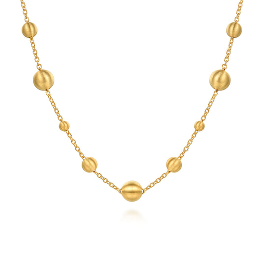 14K Yellow Gold Bujukan Brushed Finish Ball Station Necklace