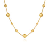 14K Yellow Gold Bujukan Brushed Finish Ball Station Necklace