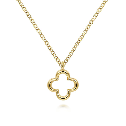 14K Yellow Gold Open Clover Pendant Necklace