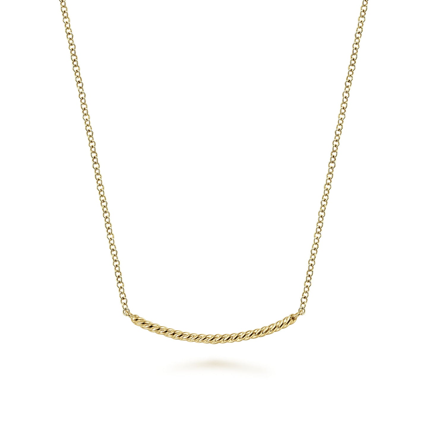 14K Yellow Gold Twisted Rope Curved Bar Necklace