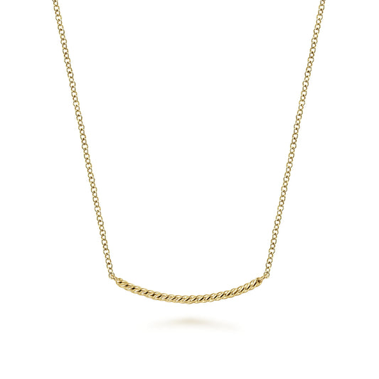14K Yellow Gold Twisted Rope Curved Bar Necklace