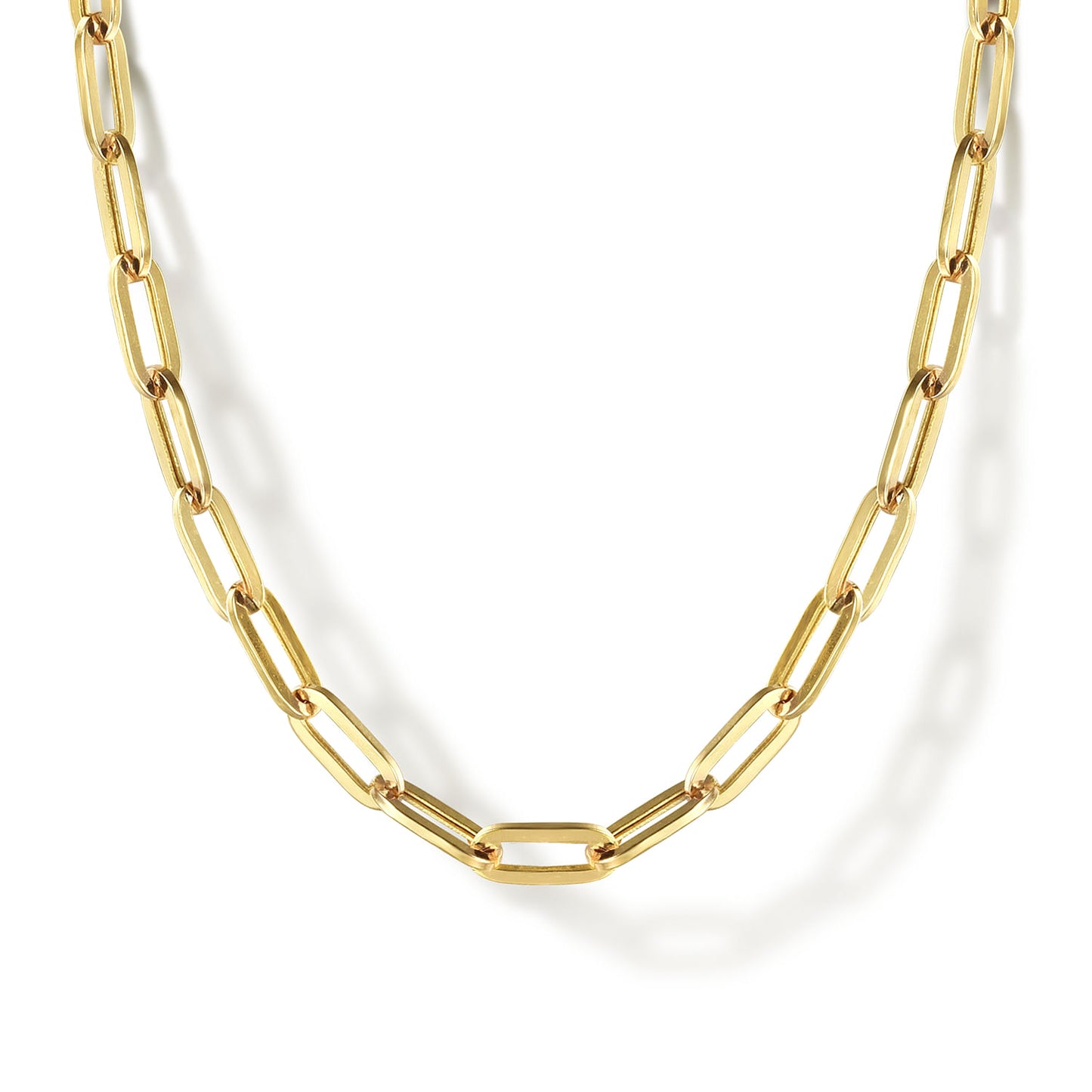 14K Yellow Gold Hollow Paperclip Chain Necklace
