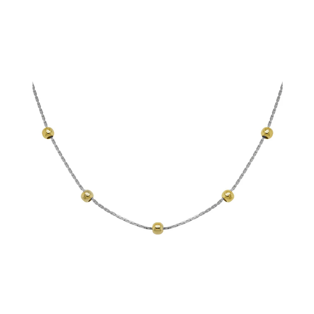 Two Toned Cable Chain With Bead Station Necklace